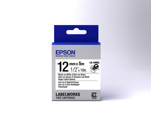 Label/LK-4WBQ Iron on 12mm x 5m BK/WH
